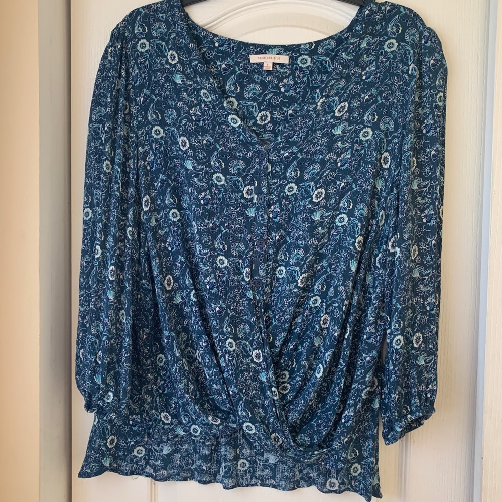 Skies are Blue: Pierre Button Down Twist Detail Top